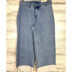 NYDJ Women’s 4 Blue Denim Wide Leg Capri Jeans White Hem Boho Zip New